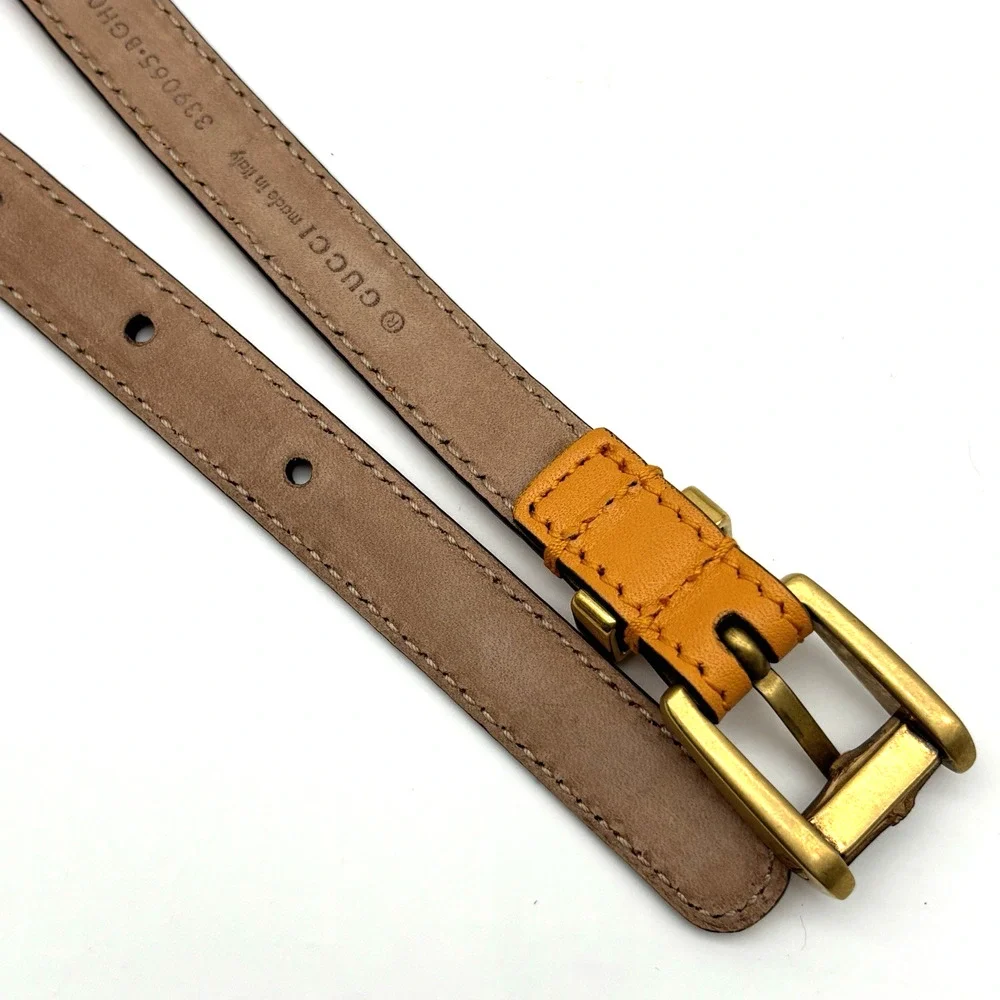 Authentic GUCCI 339065 Marigold Leather Bamboo Buckle Skinny Belt 36 Italy $449